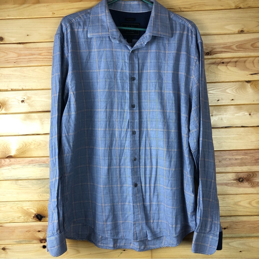 JOS A.BANK RESERVE 94%cotton 6%cashmere tailor fit long sleeve plaid shi…